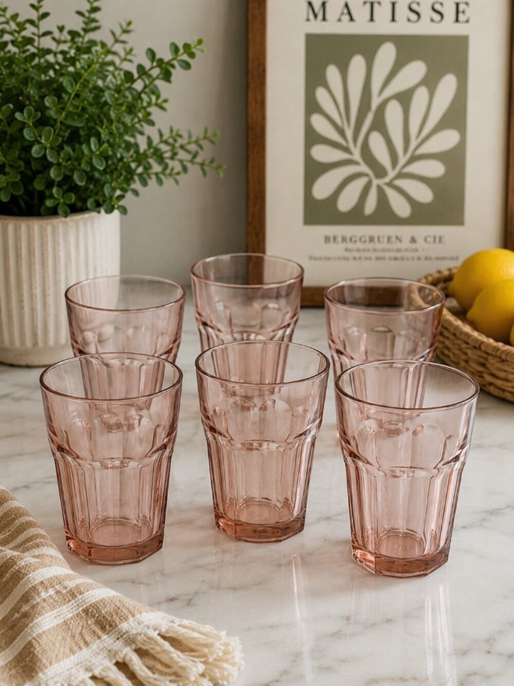 Set of 6 IKEA POKAL Pink Acrylic Tumblers 5" Tall Stackable Drinking Glasses